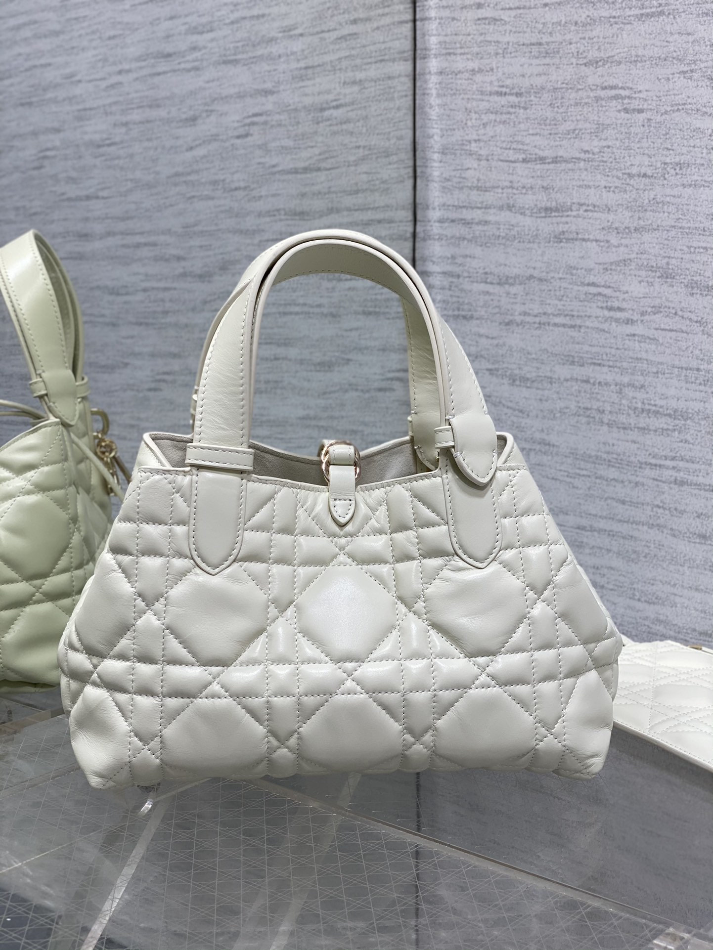 Small Dior Toujours Bag White Macrocannage Calfskin